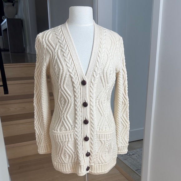 Original Aran Co. Sweaters - Original Aran Co. Cream Cable Knit Merino Wool Cardigan Sweater M